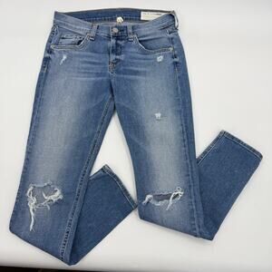RAG & BONE Womens Skinny Jean Size 26 Distressed Capri Mid Rise Medium Wash Blue